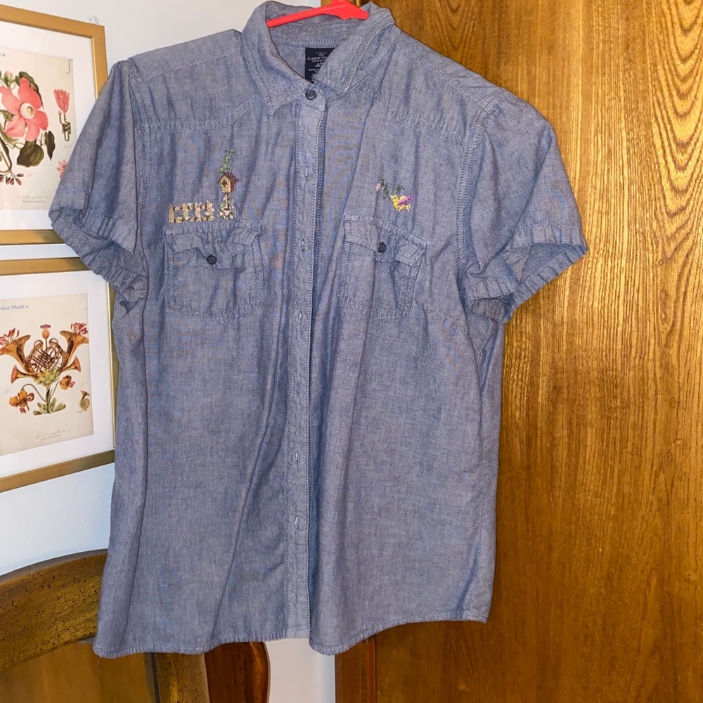 Cross stitch button down short sleeve